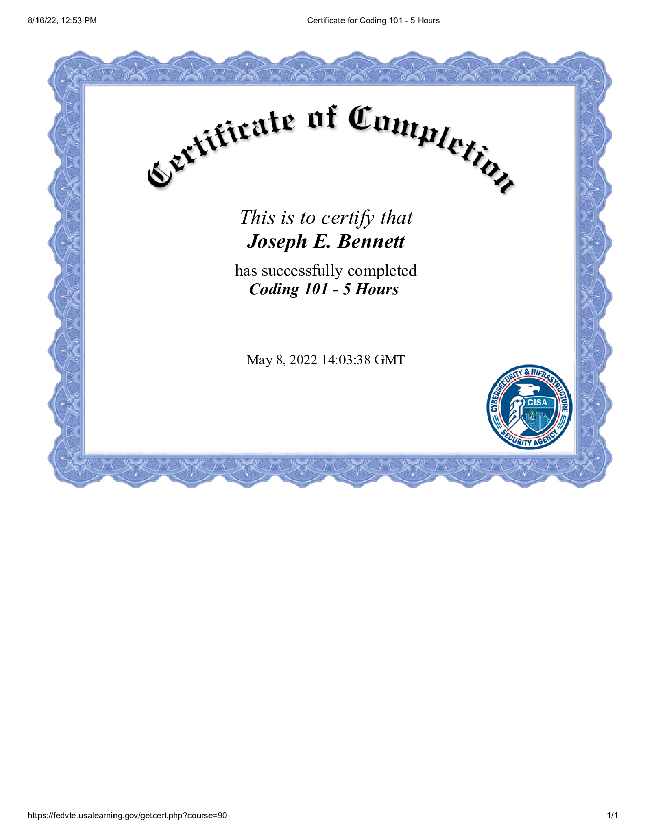 Certificate